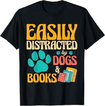 Vintage Library Easily Distracted by Books and Dogs for Men T-Shirt