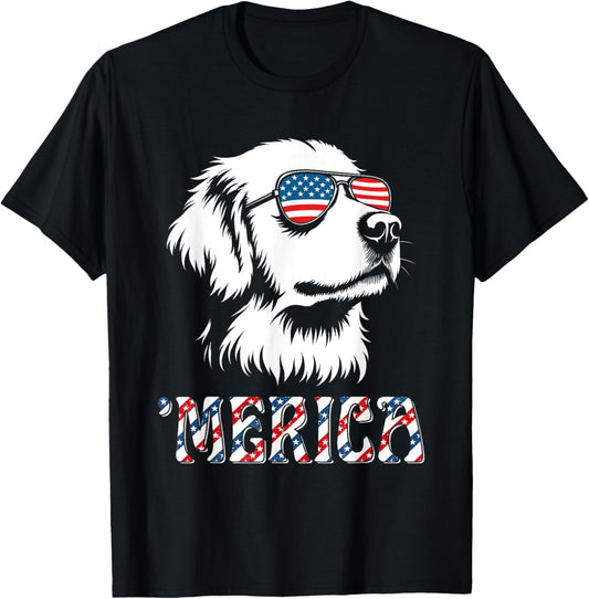 Patriotic Golden Retriever Dog Merica Us Flag 4th Of July T-Shirt