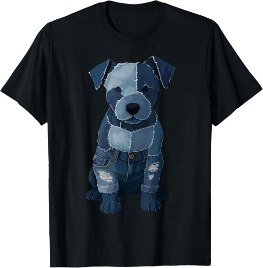 Retro Funny Dogs Denim Patch Animal Dog For Men Women Kids T-Shirt