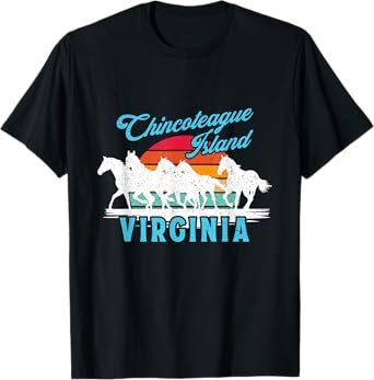 Chincoteague Island Wild Horses Virginia Travel Retro Sunset T-Shirt