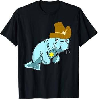 Cowboy Manatee Floaty Dugong Sea Cows Sheriff Rancher T-Shirt