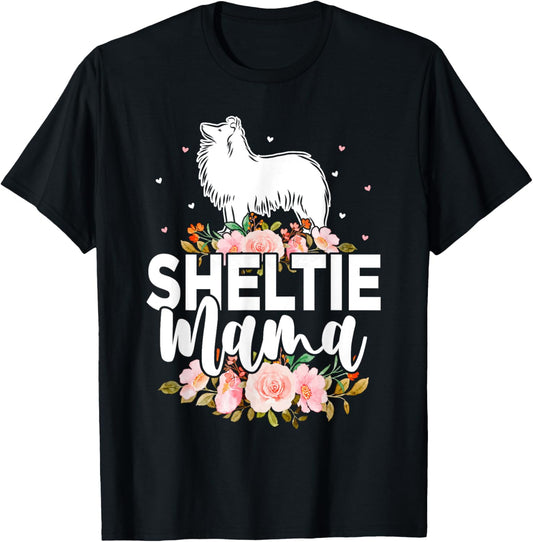 Sheltie Dog Mama Silhouette Mom Mother's Day T-Shirt