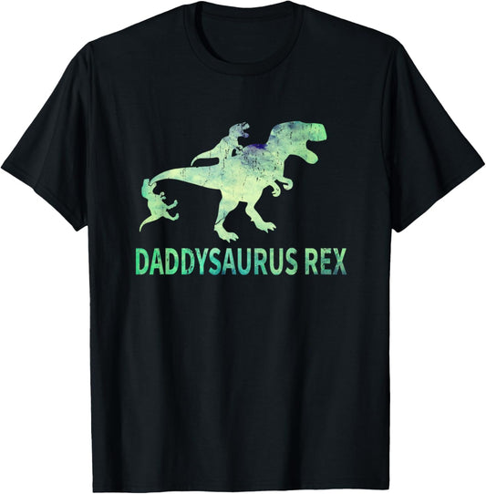 Daddysaurus T Rex Dinosaur Daddy Saurus Dad 2 Two Kids Dino T-Shirt