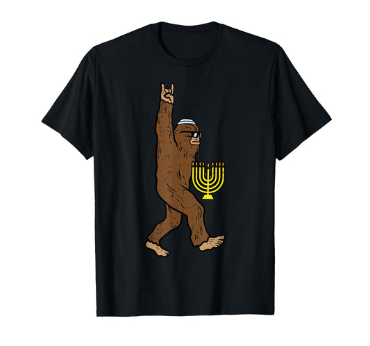 Hanukkah Bigfoot Rock Chanukah Sasquatch Jew Men Boys Kids T-Shirt