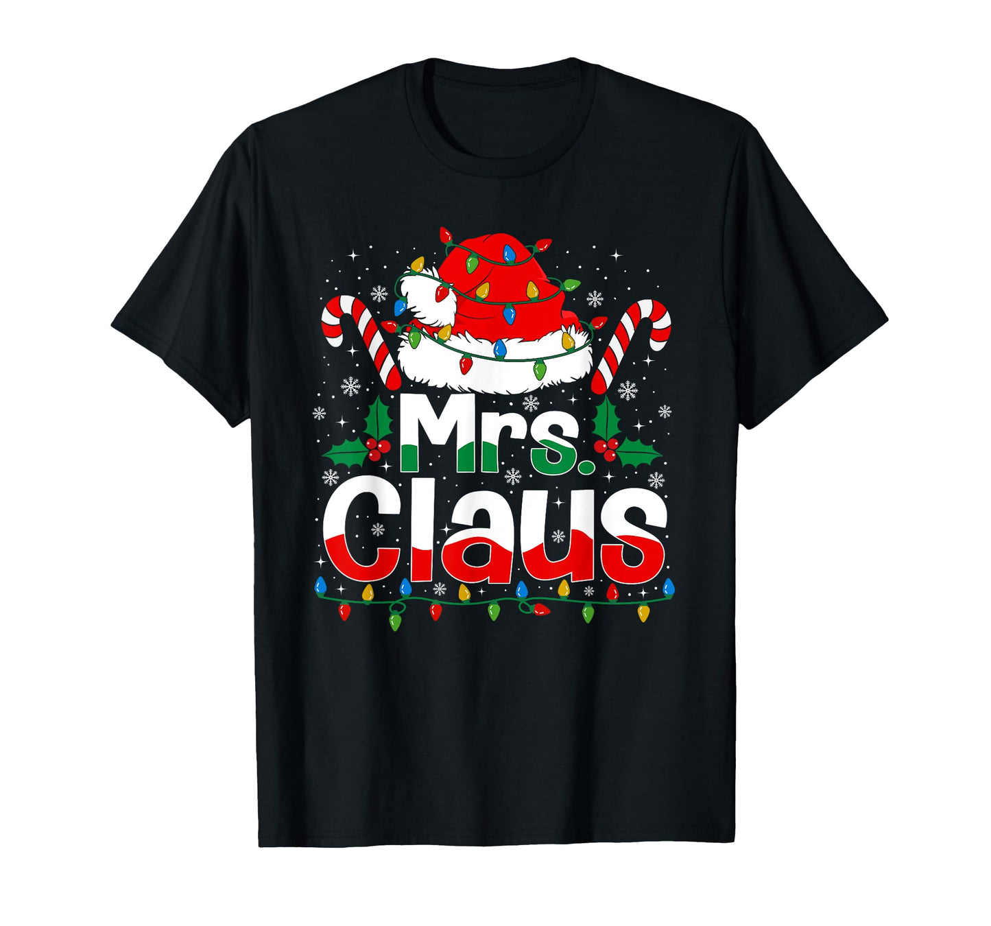 Mr and Mrs Claus Santa Hat Xmas Funny Christmas Couples T-Shirt