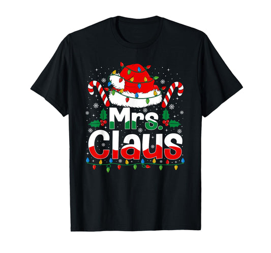 Mr and Mrs Claus Santa Hat Xmas Funny Christmas Couples T-Shirt