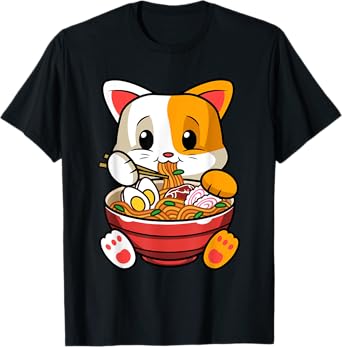 Funny Kawaii Cat Ramen Japanese Anime Animal Lovers Outfit T-Shirt