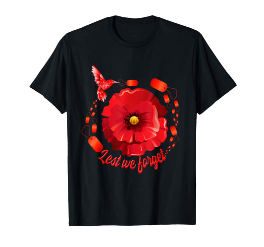 Veterans Day Lest We Forget Red Poppy Flower USA Memorial T-Shirt