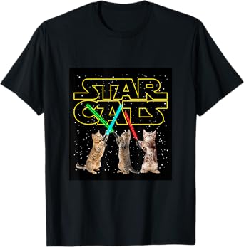 Cool Funny Cats Play in Space Cartoon Anime Graphic Designs T-Shirt