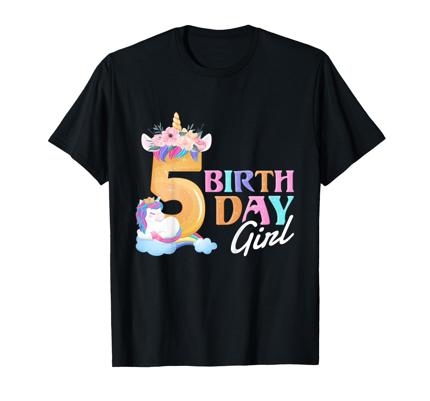 5 Year Old Birthday Girl, 5th Birthday Unicorn T-Shirt