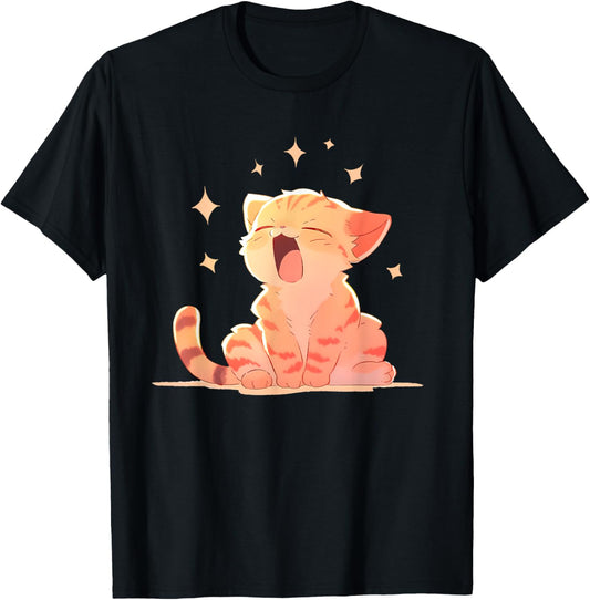 Cute Sleepy Kitten Yawning Kawaii Anime Baby Cat Kid Girl T-Shirt