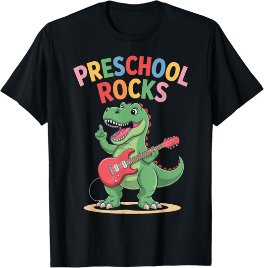 Back To School Funny Preschool Rocks Dinosaur Music Design T-Shirt