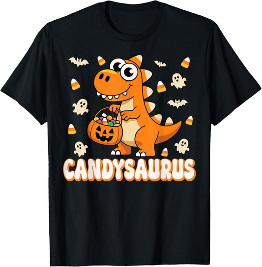 Candysaurus Candy Corn Dinosaur T-Rex Halloween Party Kids T-Shirt