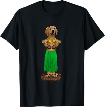 Dashboard Hula Dog Golden Retriever T-Shirt Lei Coconut Bra T-Shirt for Men Women Kids