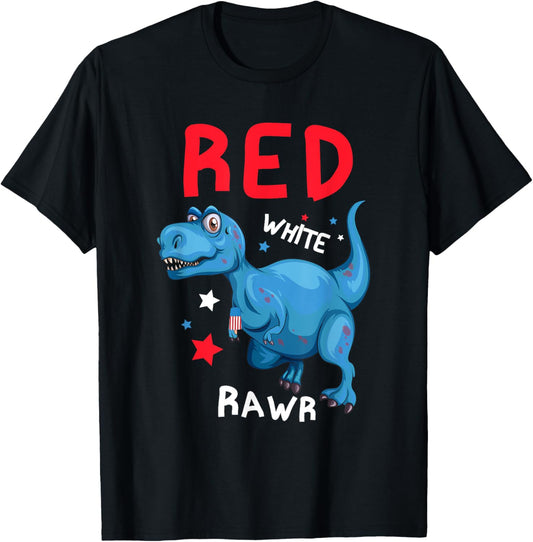 Red White and Rawr T Rex Dinosaur 4th of July T-Shirt