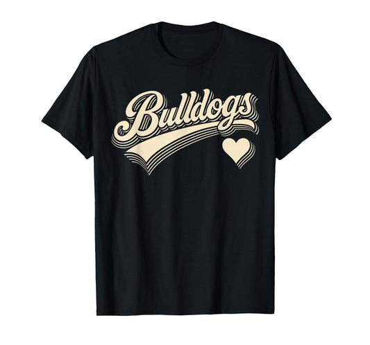 Retro Bulldogs Vintage Heart Design Gift For Men Women Kids T-Shirt