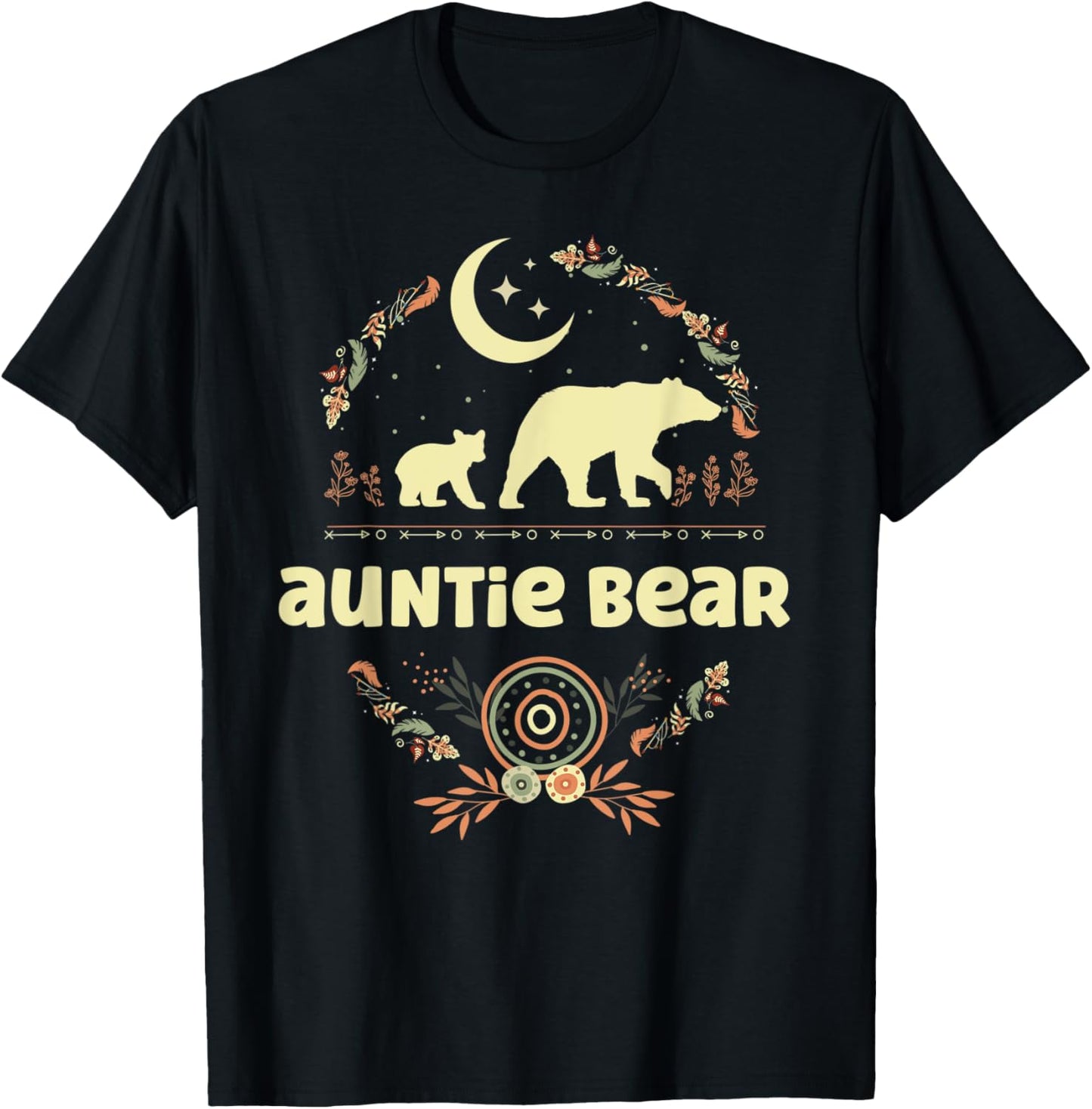 Auntie Bear With 1 Cub Boho Floral Cute Aunt Bear T-Shirt