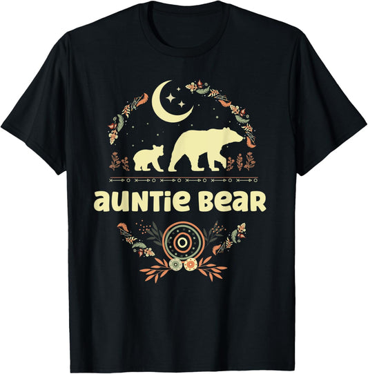Auntie Bear With 1 Cub Boho Floral Cute Aunt Bear T-Shirt