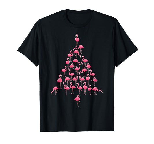 Funny Flamingo Christmas Tree Ornithologist Xmas Women Men T-Shirt