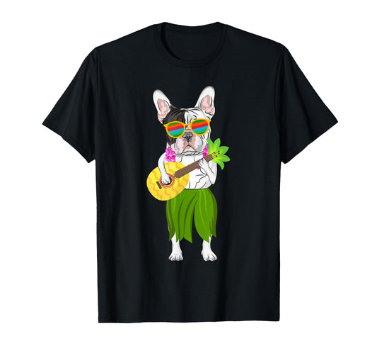 Hawaiian French Bulldog & Pineapple Ukulele Summer Vacation T-Shirt