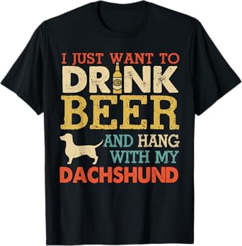 Dachshund Dad Drink Beer Hang With Dog Funny Men Vintage T-Shirt