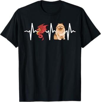 Dragon Pomeranian Heartbeat Dog Lover T-Shirt for Men Women Kids