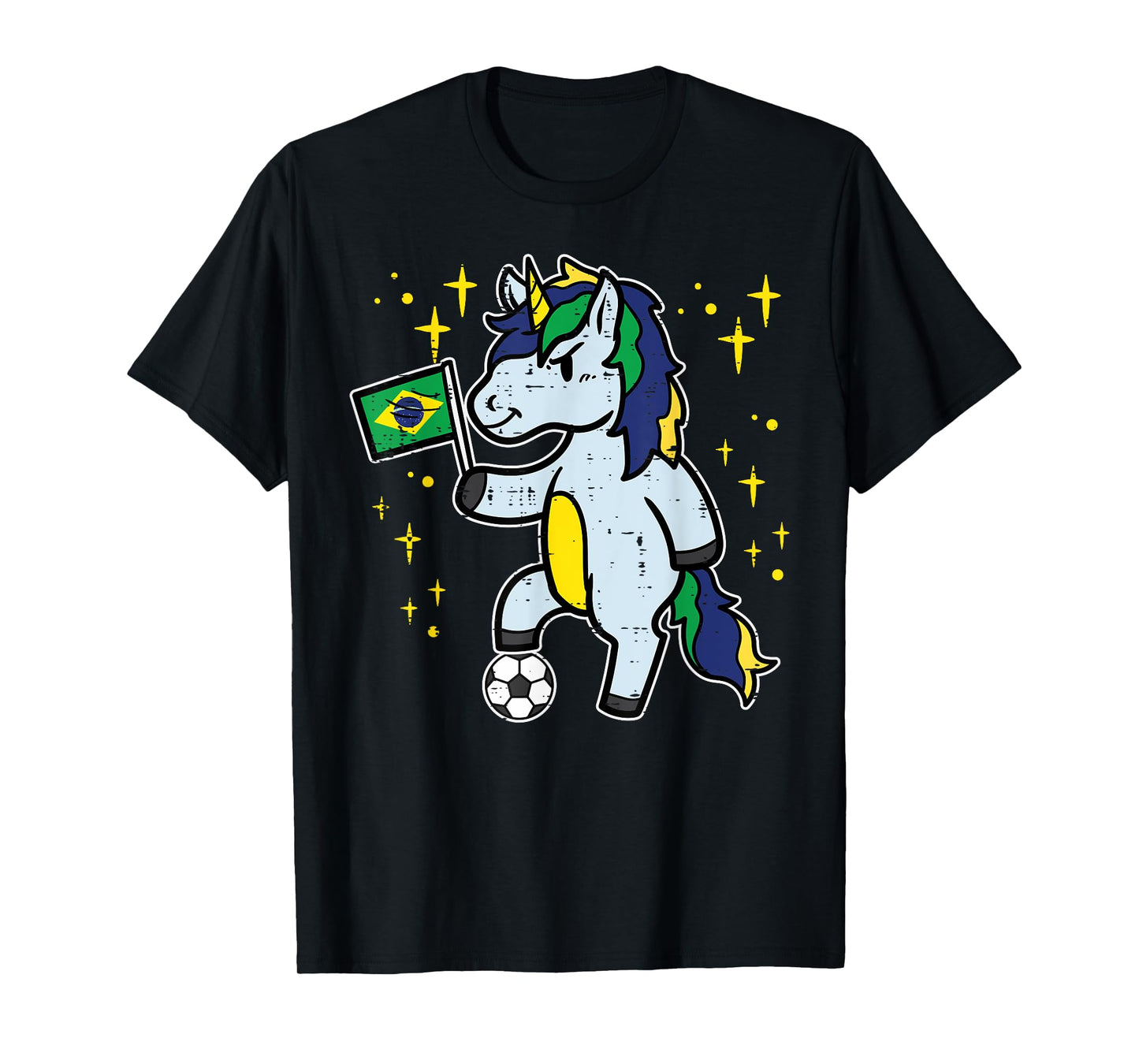 Brazil Flag Unicorn Football Soccer Fan Women Girls Kids T-Shirt