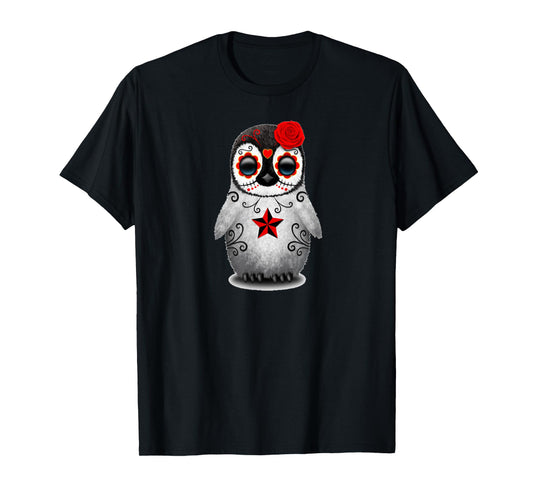 Sugar Skull Penguin Day Of The Dead Halloween T-Shirt