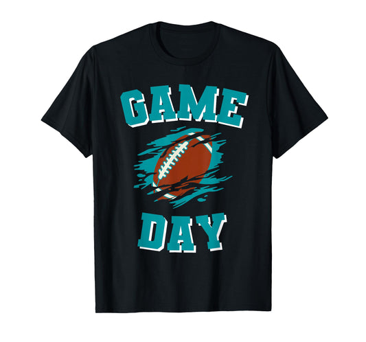 Game Day Kick Off Football Aqua and Orange Team Fan T-Shirt