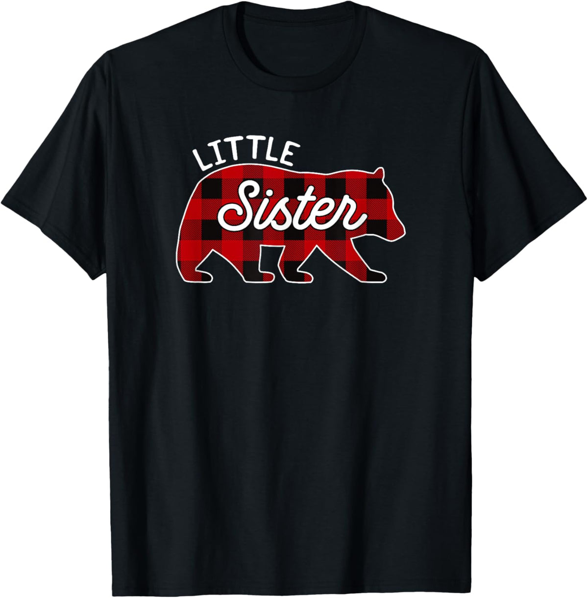 Little Sister Bear T-shirt Red Buffalo Plaid Matching Family T-Shirt