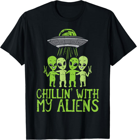 Chillin With My Aliens Group Toddler Boys Halloween Kids T-Shirt