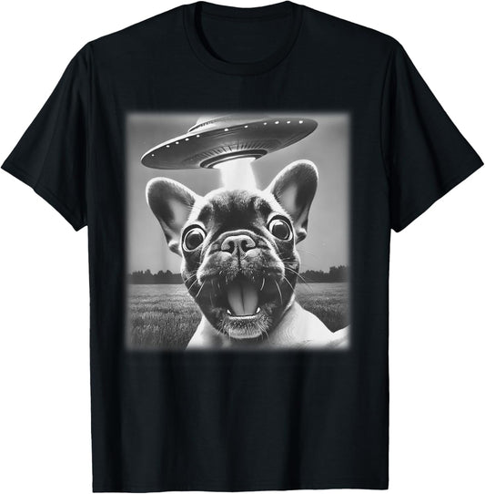 Vintage Dog French Bulldog UFO Selfie Alien Extraterrestrial T-Shirt
