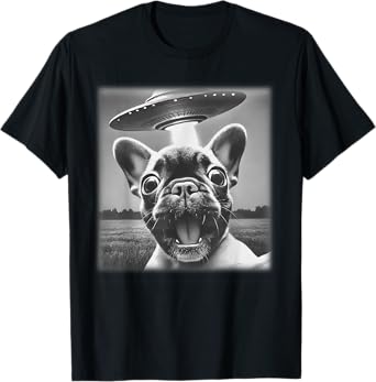 Vintage Dog French Bulldog UFO Selfie Alien Extraterrestrial T-Shirt