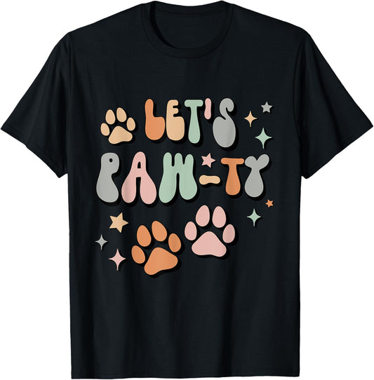 Let's Pawty Birthday Party Retro Dog Mom Dog Dad T-Shirt