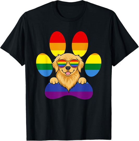 LGBT Golden Retriever Rainbow Dog Paw Lesbian Gay Pride T-Shirt