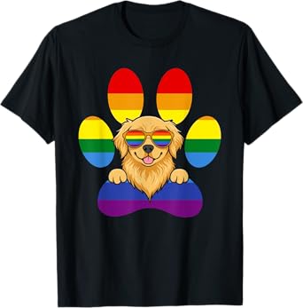 LGBT Golden Retriever Rainbow Dog Paw Lesbian Gay Pride Men Women Kids T-Shirt