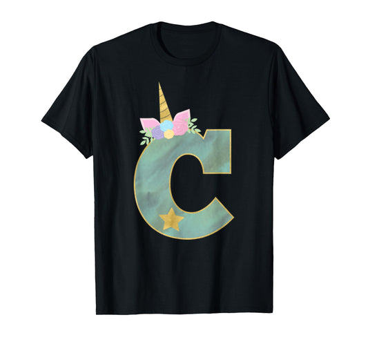 Initial Letter C Unicorn Monogram for Girls Unicorn Birthday T-Shirt