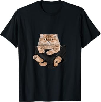 Cat Lovers Gifts Persian In Pocket Funny Kitten Face T-Shirt for Men Women Girls Kids