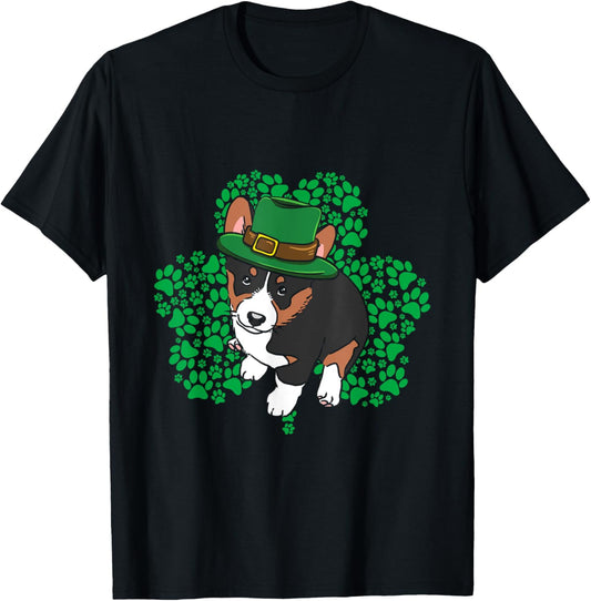 Lucky Tricolor Corgi Dog Leprechaun Hat St Patricks Day T-Shirt