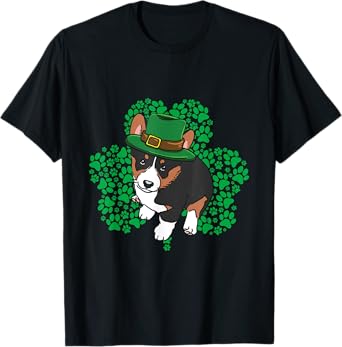 Lucky Tricolor Corgi Dog Leprechaun Hat St Patricks Day T-Shirt