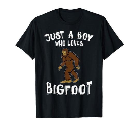 Just A Boy Who Loves Bigfoot Hunter Animal Lover Camping T-Shirt