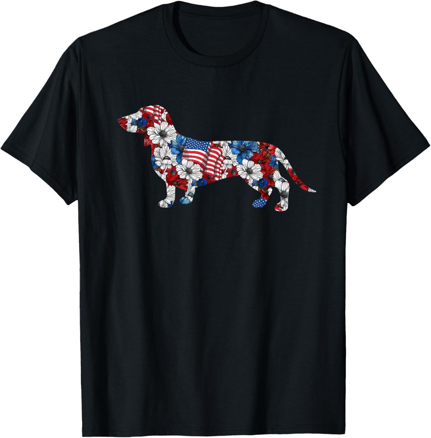 Dachshund 4th Of July Flower Weiner American Flag Patriotic T-Shirt