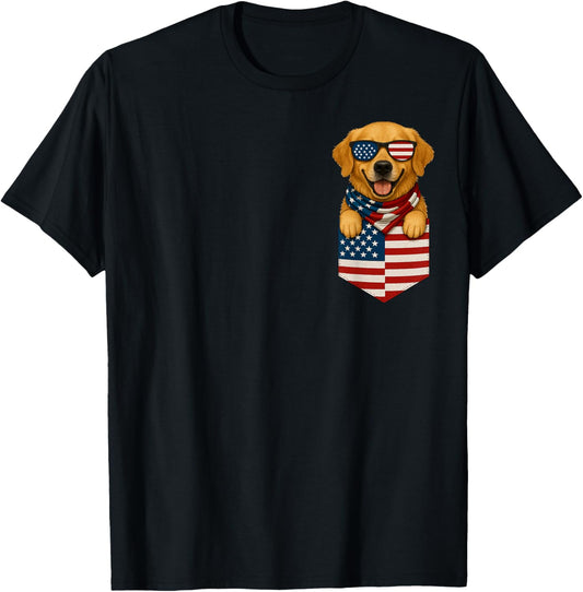 Golden Retriever Pocket American USA 4th Of July Dog T-Shirt