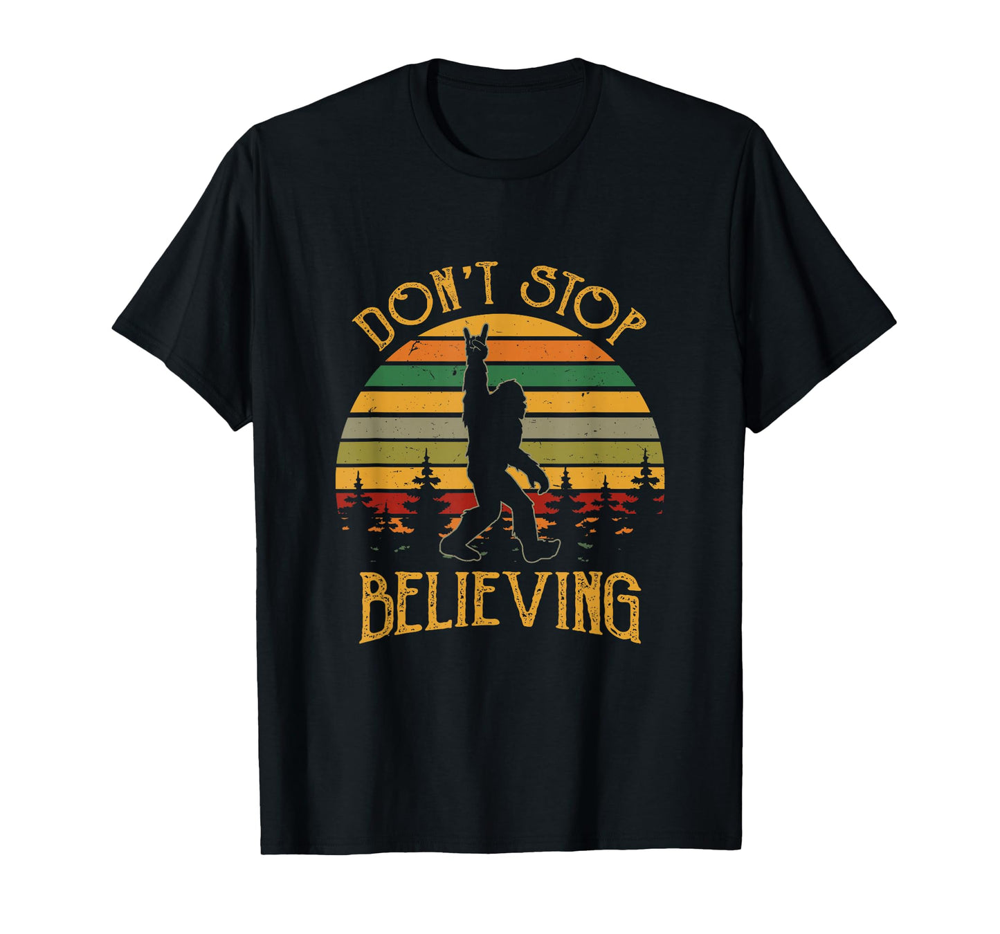 Don't Stop Believing Bigfoot Rock & Roll Retro Sasquatch T-Shirt