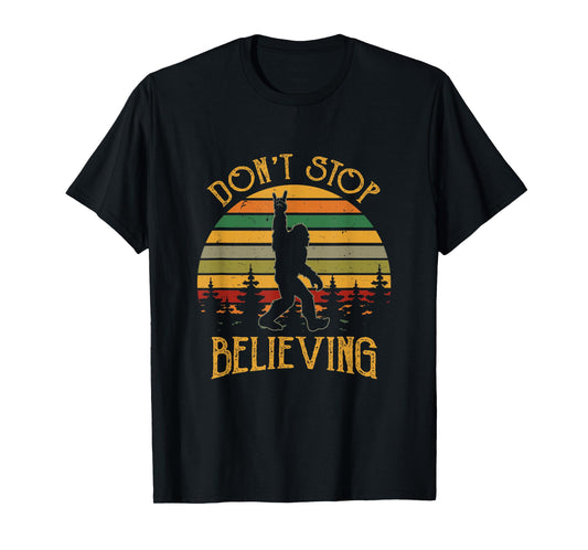 Don't Stop Believing Bigfoot Rock & Roll Retro Sasquatch T-Shirt