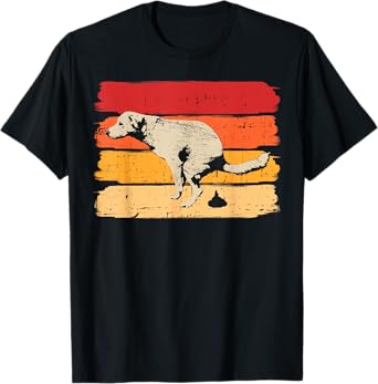 Retro Dog Pooping Pet Walking for Canine Owner T-Shirt for Men Women