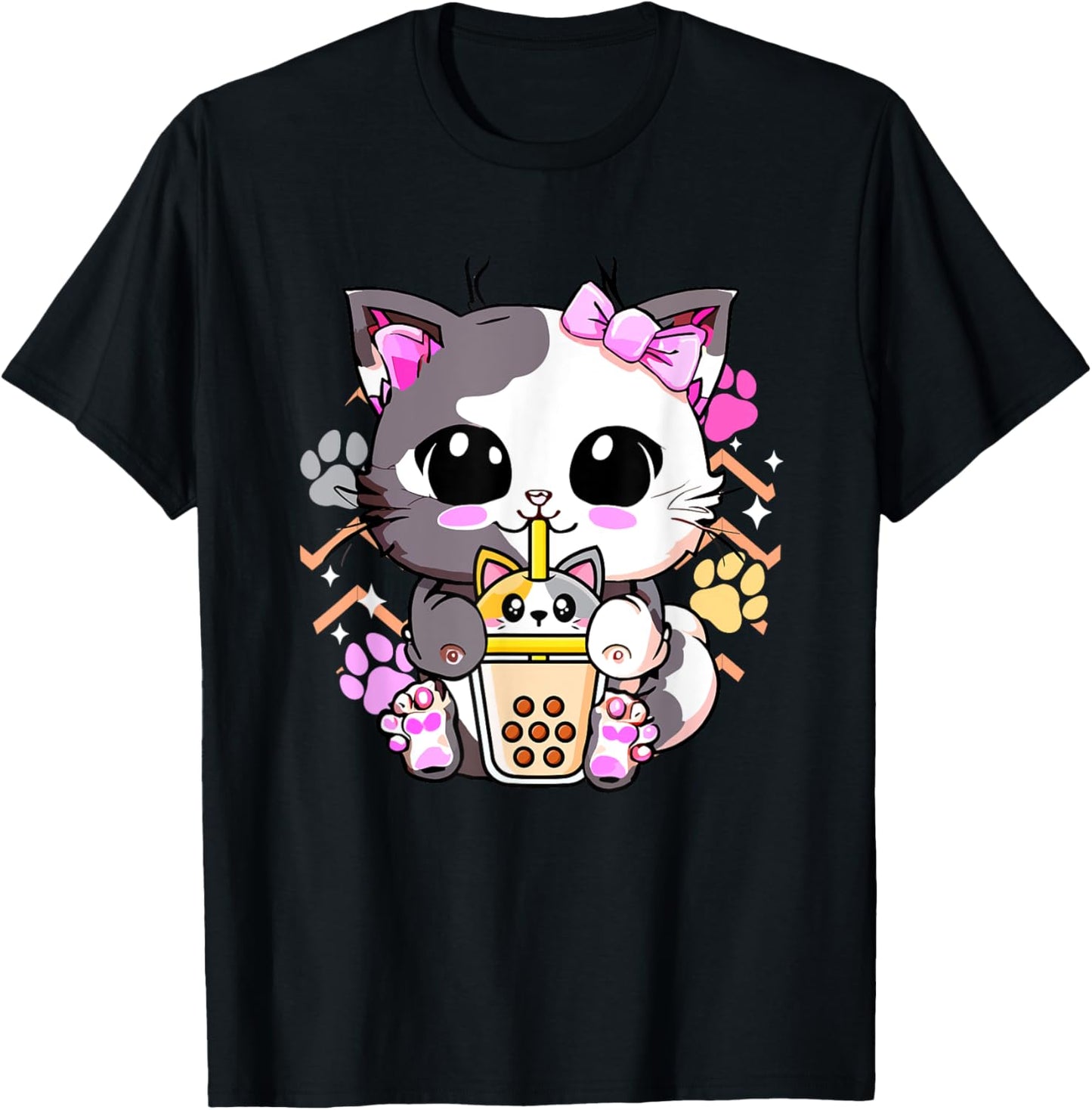 Cute Kawaii Cat Boba Bubble Milk Tea Anime Neko Kitten T-Shirt