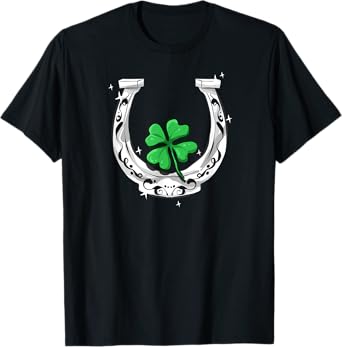 Horseshoe Lucky Four Leaf Clover Horse T-Shirt
