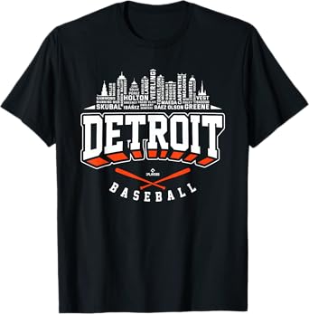 Skyline Word Art Tarik Skubal Detroit Baseball MLBPA T-Shirt