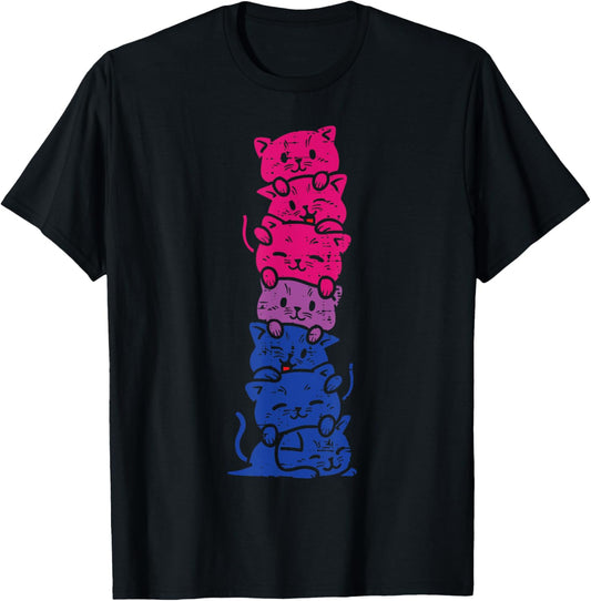 Cat Stack Bisexual Pride Cute Bi Flag LGBT Animal Lover Gift T-Shirt